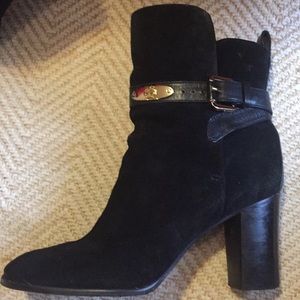 Tory Burch Black Suede heeled Boots Booties 8 EUC